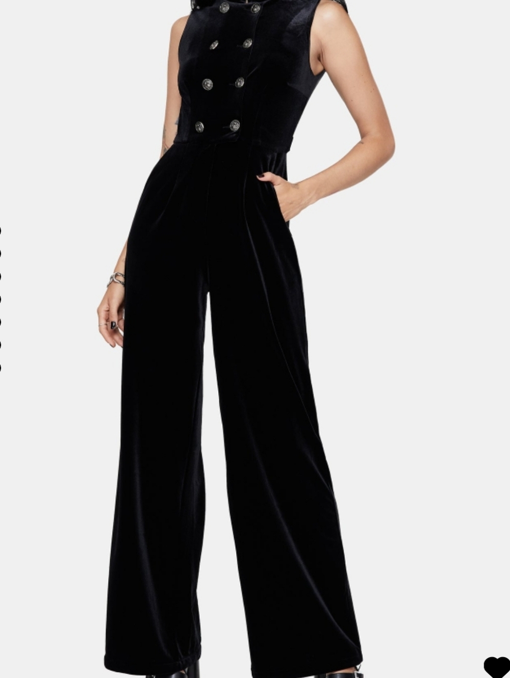 Disturbia Dusken Velour Button Up Wide-Leg Jumpsuit